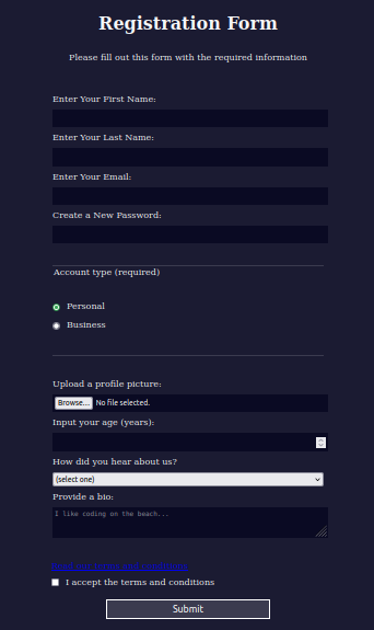 Screenshot of Customer Form Project